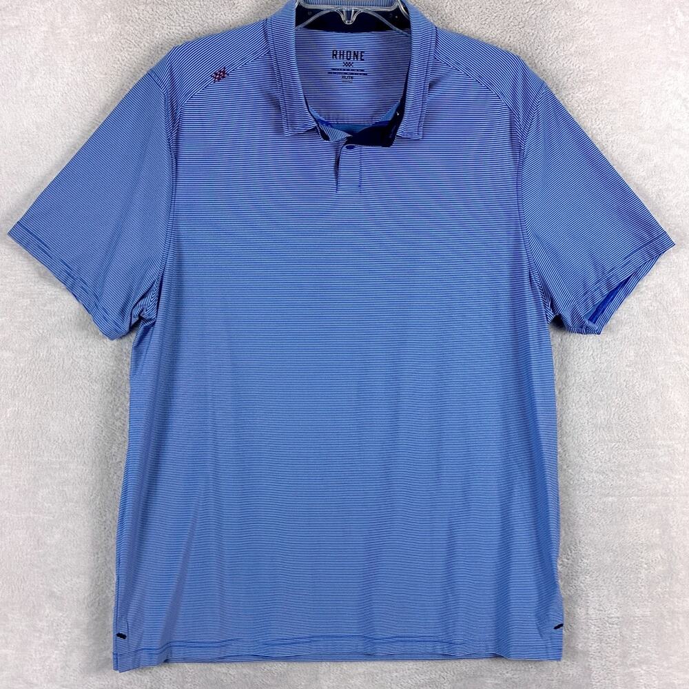 Rhone Polo Shirt Mens XL Blue Stripe Performance Stretch Golf Preppy Summer